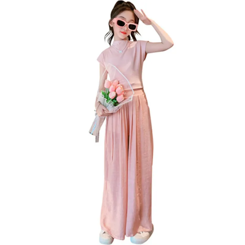 Summer Teenage Girl Clothes Set Top+Wide-Leg Pants 2pcs Solid Color Kids Girl Clothing Suit Outfits Casual Korean European Style
Summer Teenage Girl Clothes Set Top+Wide-Leg Pants 2pcs Solid Color Kids Girl Clothing Suit Outfits Casual Korean European Style