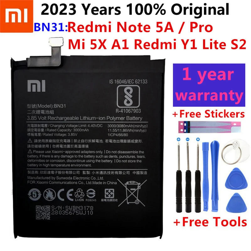 

100% Оригинальный аккумулятор BN31 3080 мАч с датчиком температуры для Xiaomi Mi 5X Mi5X Redmi Note 5A 5A pro мобильный телефон