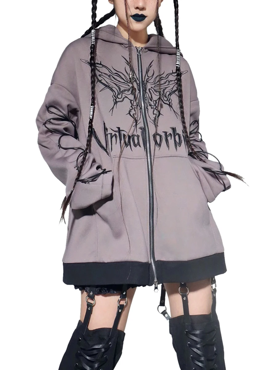Women Casual Hoodies Gothic Style Butterfly Pattern Letter Printed Hip Hop Coats Loose Zipper Hooded Sweatshirts
Women Casual Hoodies Gothic Style Butterfly Pattern Letter Printed Hip Hop Coats Loose Zipper Hooded Sweatshirts