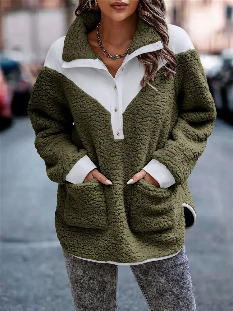 Winter Fleece Coat Women Casual Lapel Jacket Elegant Loose Long Sleeve Pullover Vintage Button Thick Warm Outwear With Pockets
Winter Fleece Coat Women Casual Lapel Jacket Elegant Loose Long Sleeve Pullover Vintage Button Thick Warm Outwear With Pockets