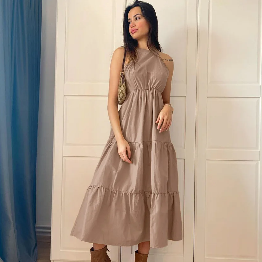 Summer New Fashion Solid Color Spaghetti Strap Halter Backless Folds Midi Dress Cotton Linen Women's Dress
Summer New Fashion Solid Color Spaghetti Strap Halter Backless Folds Midi Dress Cotton Linen Women's Dress