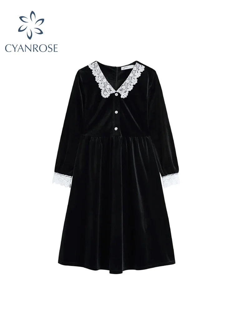 French Retro Dress Women Lace Patchwork Black Velvet V Neck Elegant Party Dresses Lady 2022 Button Casual Tide Mid-Calf Vestiods
French Retro Dress Women Lace Patchwork Black Velvet V Neck Elegant Party Dresses Lady 2022 Button Casual Tide Mid-Calf Vestiods