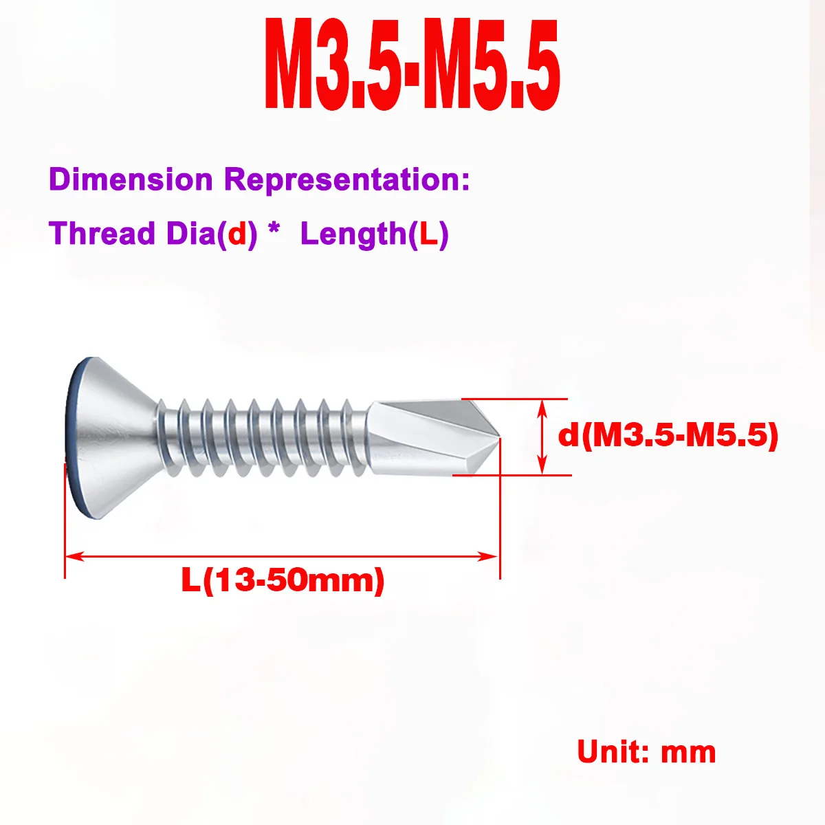 304 Stainless steel Countersunk Head Tail Drilling Screw/Flat Head Phillips Screw M3.5-M5.5
304 Stainless steel Countersunk Head Tail Drilling Screw/Flat Head Phillips Screw M3.5-M5.5