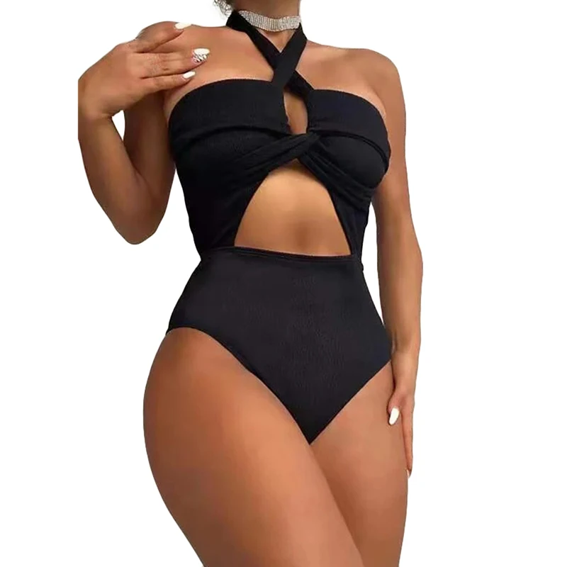 Women's Halter Swimsuit Sleeveless Front Cross Cutout Monokini Bathing Suit Summer Sexy Beachwear
Women's Halter Swimsuit Sleeveless Front Cross Cutout Monokini Bathing Suit Summer Sexy Beachwear
