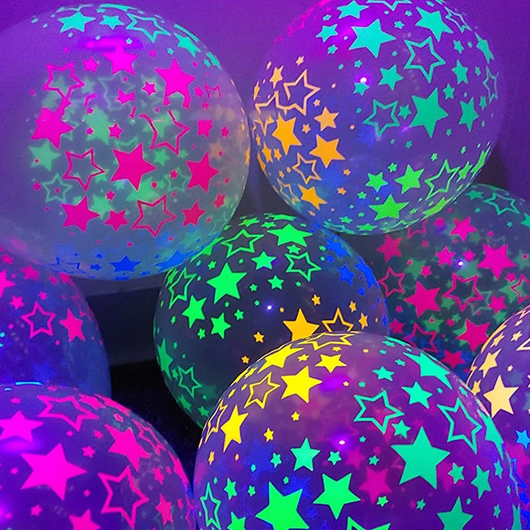 

Star Balloons Stars Points Neon Party Supply Reactive UV 10×， Clear 12 Inch Atmosphere Birthday Blacklight Latex