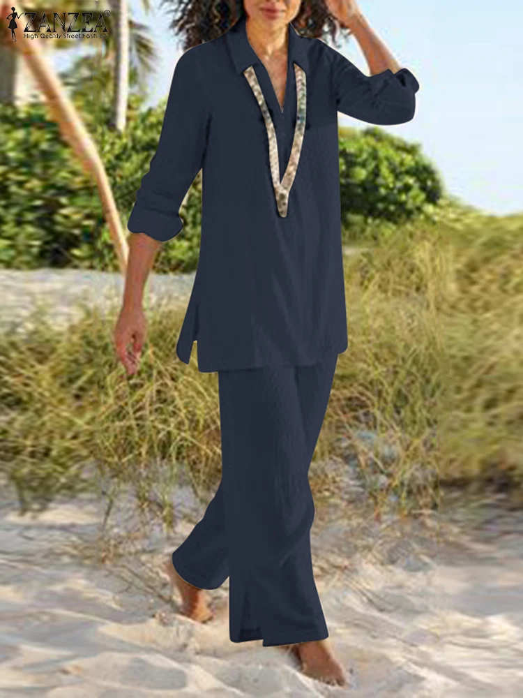 ZANZEA Spring Vintage Casual Suit 2PCS Stylish Matching Sets Solid Color Long Sleeve Blouse Ankle Length Pant Office OL Outfits
ZANZEA Spring Vintage Casual Suit 2PCS Stylish Matching Sets Solid Color Long Sleeve Blouse Ankle Length Pant Office OL Outfits