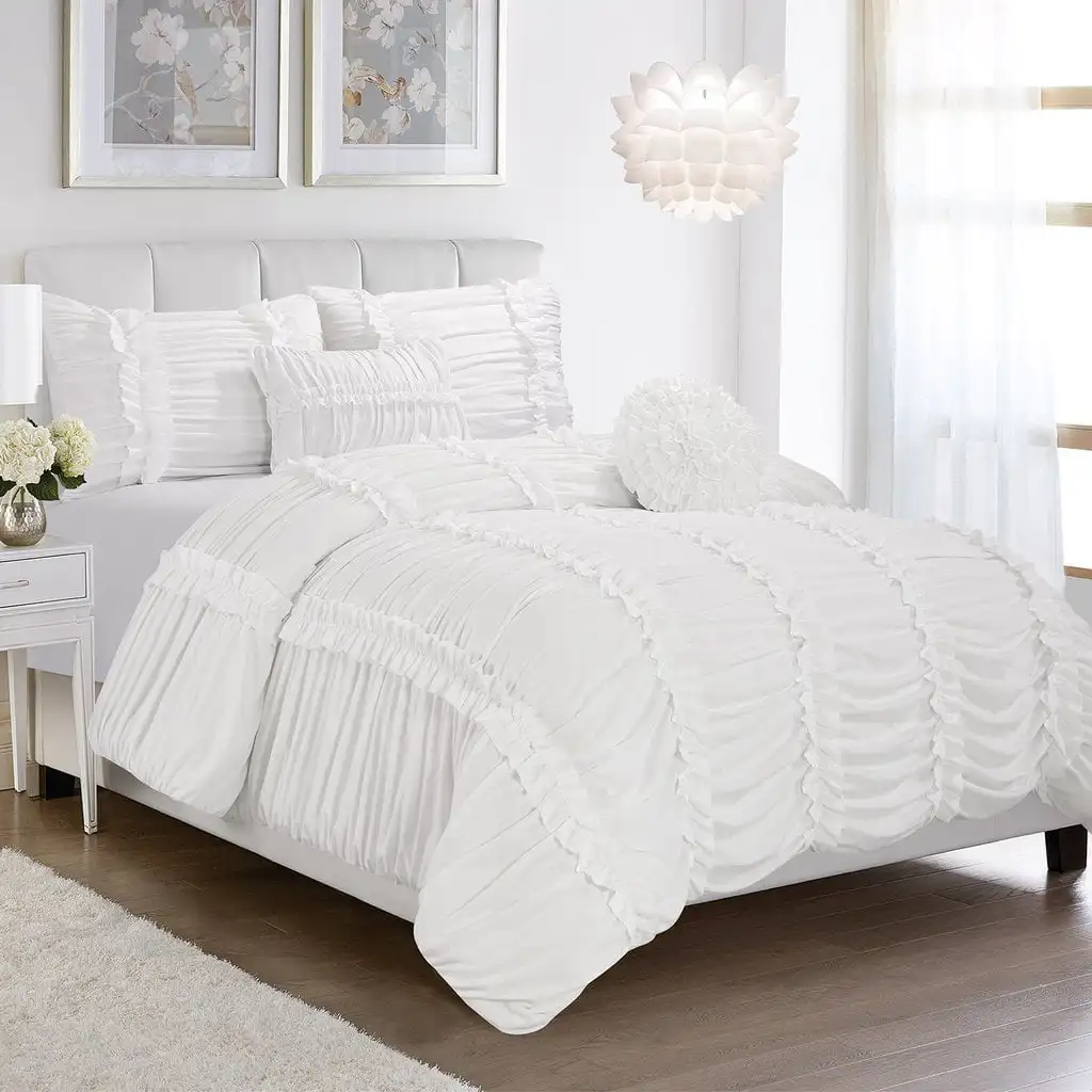 Homechoice 5-Piece Oversize Solid Off-White Handmade Ruched Ruffle Comforter Queen Set - 100% Pre-washed Microfiber All Season B
Homechoice 5-Piece Oversize Solid Off-White Handmade Ruched Ruffle Comforter Queen Set - 100% Pre-washed Microfiber All Season B