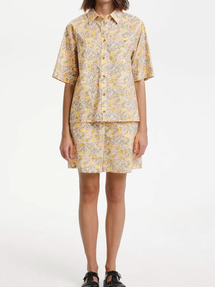 Women 100% Cotton Floral Set Turn-down Collar Short Sleeve Single Breasted Pockets Shirt or Elastic Waist Loose Shorts Summer
Women 100% Cotton Floral Set Turn-down Collar Short Sleeve Single Breasted Pockets Shirt or Elastic Waist Loose Shorts Summer