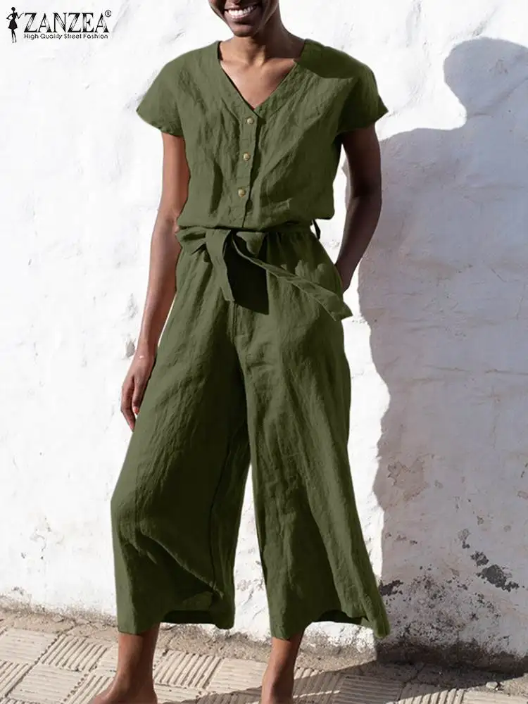 ZANZEA Elegant Vintage Office Jumpsuit Short Sleeve V-Neck Solid Color Cotton Belted Rompers Summer Woman Fashion Playsuit 2022
ZANZEA Elegant Vintage Office Jumpsuit Short Sleeve V-Neck Solid Color Cotton Belted Rompers Summer Woman Fashion Playsuit 2022