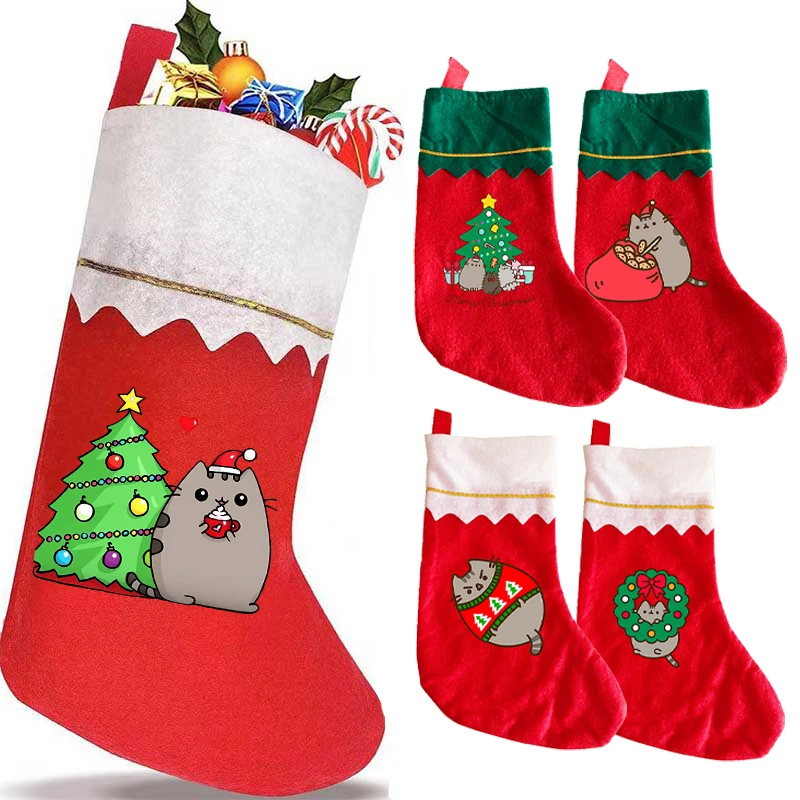Рождественские чулки Pusheen кулон аниме толстые кошки Nowflake чулок украшение для