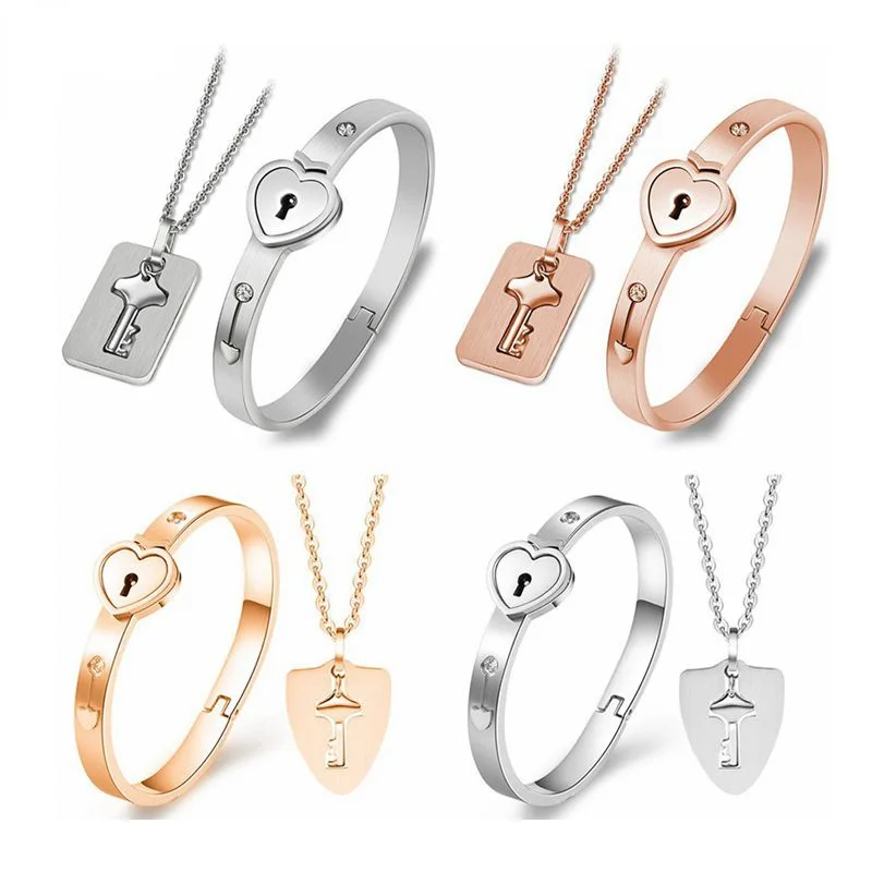 Stainless Steel Love Heart Lock Bracelets Bangles Key Pendant Necklace Couples Set Accessories bracelets for women
Stainless Steel Love Heart Lock Bracelets Bangles Key Pendant Necklace Couples Set Accessories bracelets for women