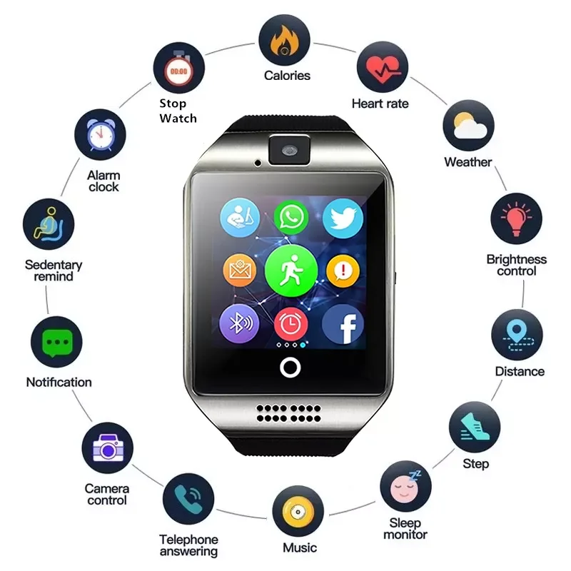 Q18 Smart Watch Bluetooth Call Touch Screen Support Camera Sports Men Woman Fitness Sleep Tracker Heart Rate Monitor Smartwatch
Q18 Smart Watch Bluetooth Call Touch Screen Support Camera Sports Men Woman Fitness Sleep Tracker Heart Rate Monitor Smartwatch