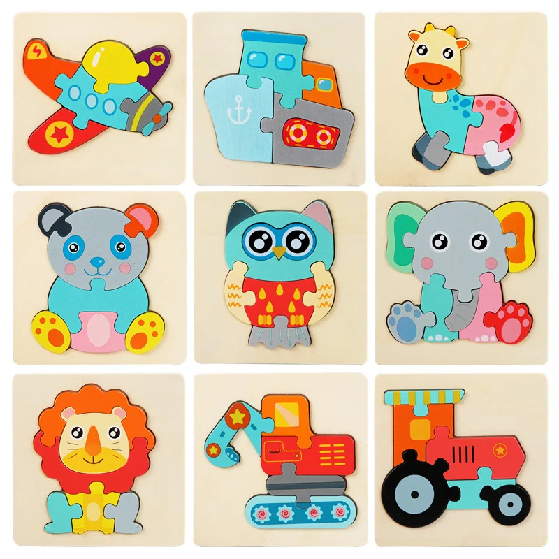 

3D пазл, деревянные игрушки для детей, Мультяшные животные, транспортное средство, деревянные головоломки для детей, для раннего развития, Об...