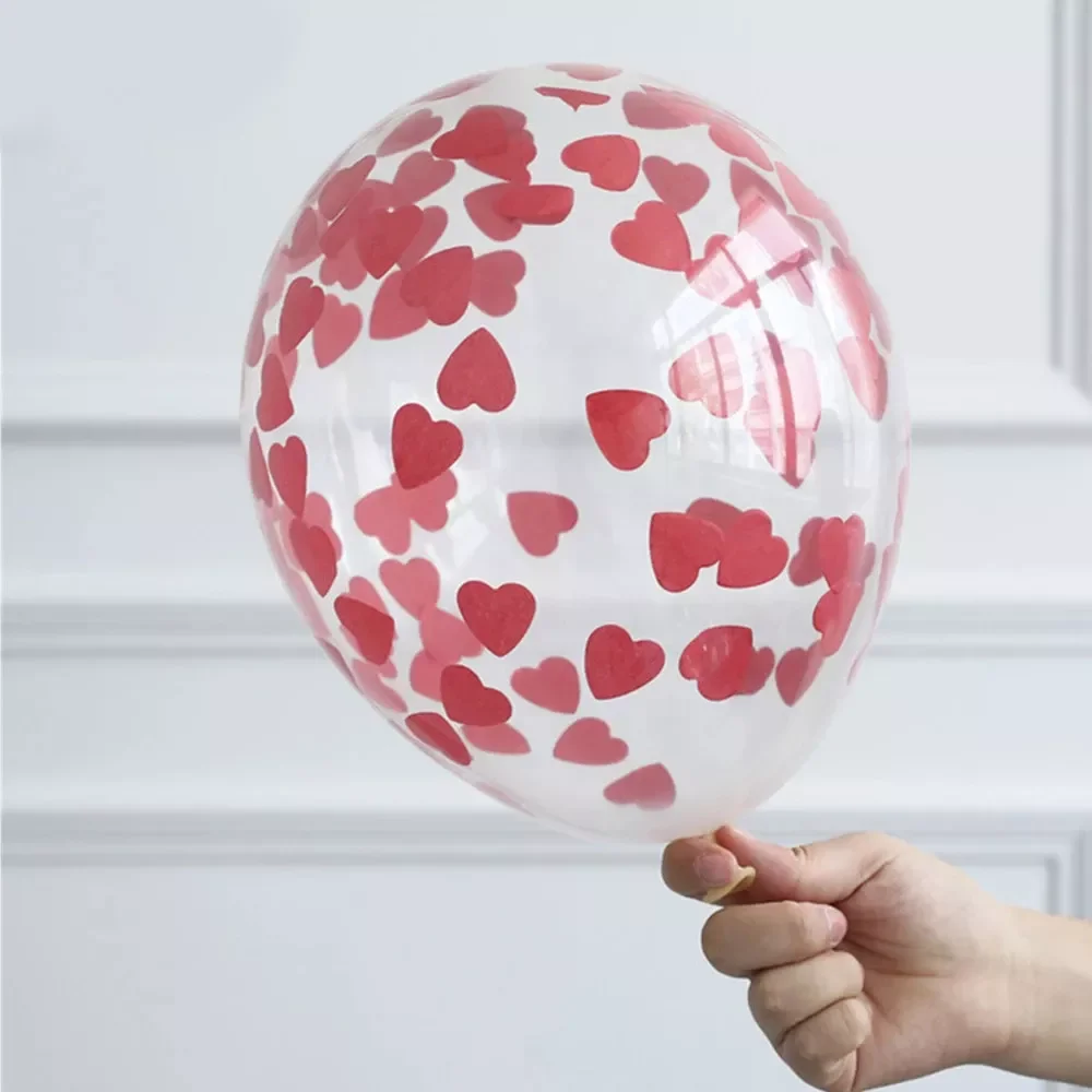 

5pcs Valentines Day Latex Balloons With Red Heart Confetti Air Globos Birthday Party Balloon Valentines Day Party Supplies