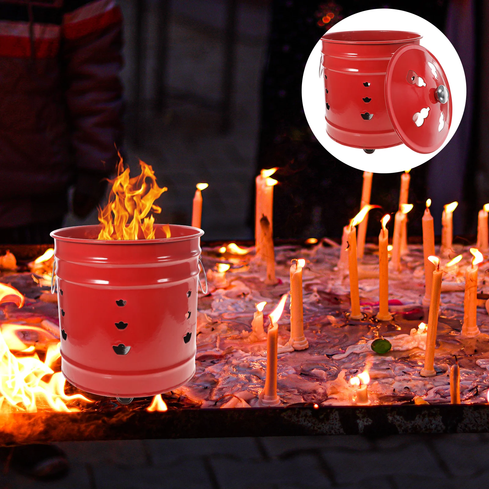 Enamel Trash Bin With Gold Barrel Money Container Worship Furnace Red Garbage Can Paper Bucket Hollow Outdoor Container
Enamel Trash Bin With Gold Barrel Money Container Worship Furnace Red Garbage Can Paper Bucket Hollow Outdoor Container