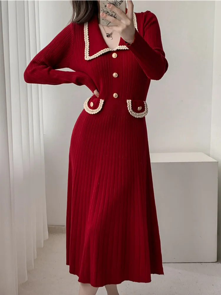 French Small Fragrant Style Long Sleeved Knitted Dress Women Autumn Winter Slim Temperament Mid-Length Christmas Sweater Dress
French Small Fragrant Style Long Sleeved Knitted Dress Women Autumn Winter Slim Temperament Mid-Length Christmas Sweater Dress