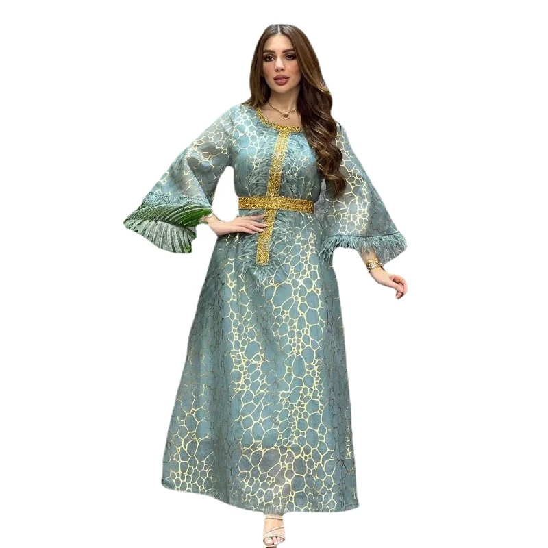 Party Dress Women Elegant Luxury Robe Prom Dresses Gold Diamond Belt Long Sleeve Feather Green Dresses for Women 2023
Party Dress Women Elegant Luxury Robe Prom Dresses Gold Diamond Belt Long Sleeve Feather Green Dresses for Women 2023