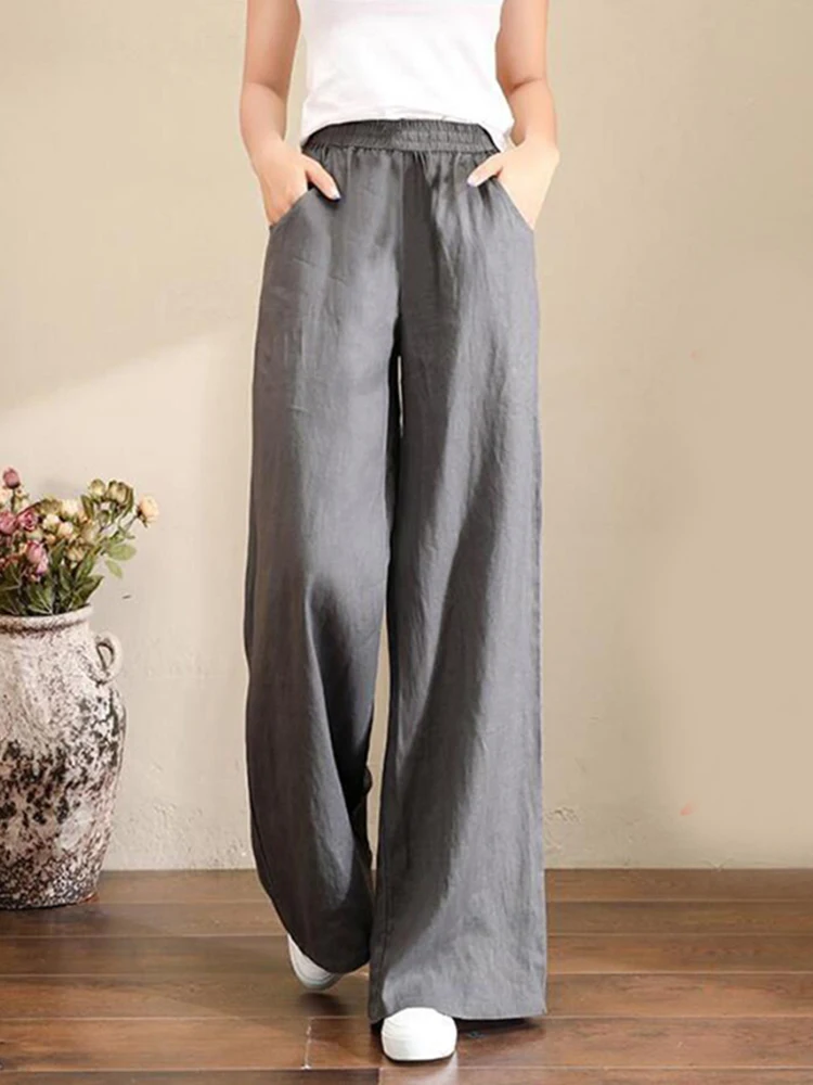 ZOKI Fashion Cotton Linen Pants Women Summer Loose High Waist Elastic Trousers Straight Casual Pockets Solid Color Pants New
ZOKI Fashion Cotton Linen Pants Women Summer Loose High Waist Elastic Trousers Straight Casual Pockets Solid Color Pants New