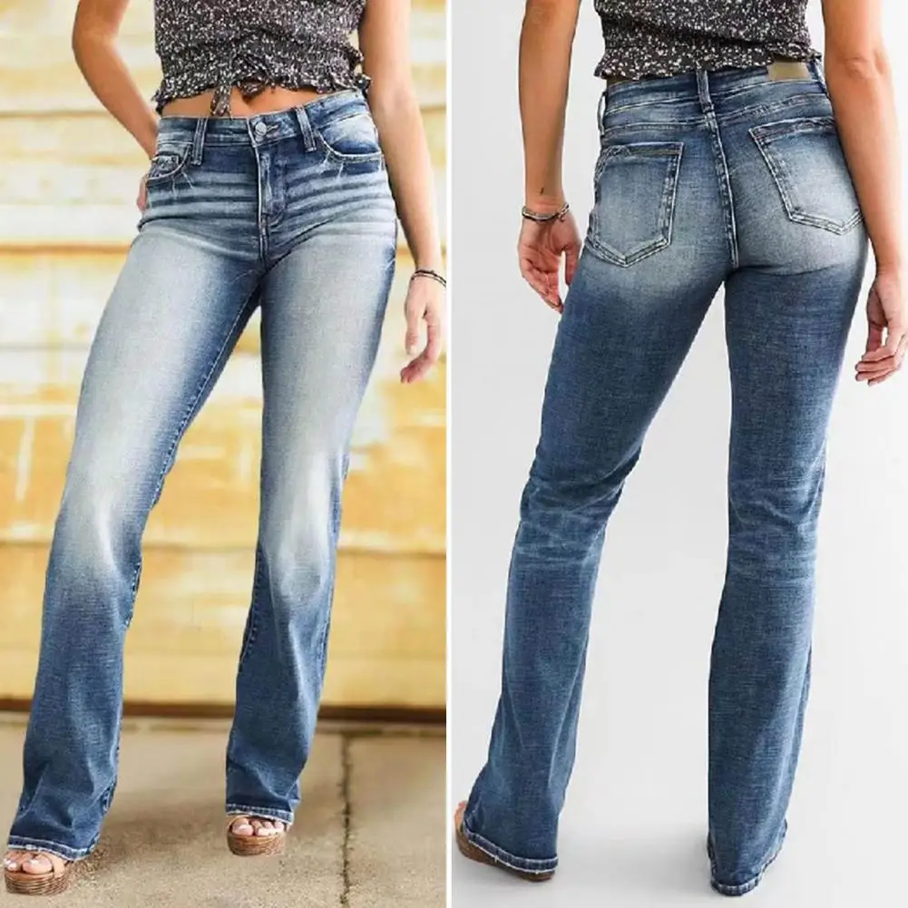 Chic Denim Pants Zipper Button Fly Skin-Touch Flared Pants Gradient Color Mid-Waist Women Flare Denim Pants
Chic Denim Pants Zipper Button Fly Skin-Touch Flared Pants Gradient Color Mid-Waist Women Flare Denim Pants
