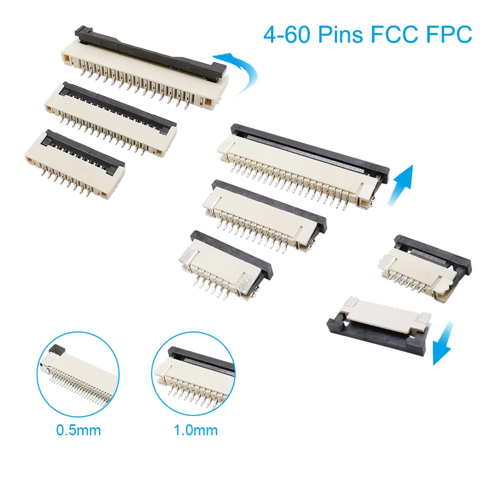 

10Pcs/lot Pitch 0.5mm/1.0mm FPC FFC 4P 6P 8P 10P 12P 14P 16P 18P 20P 24P 26P 30P 32P 34P 40P 50Pin Flat Cable Socket Connector