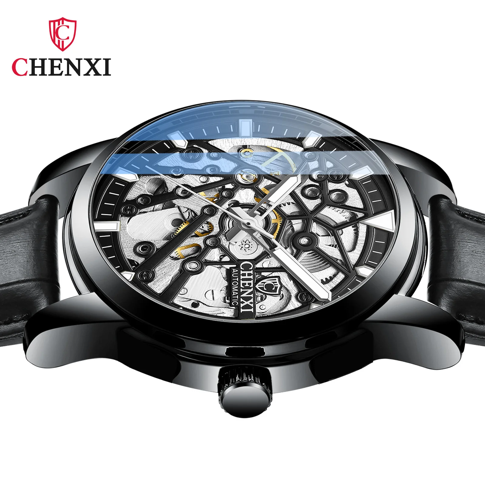

CHENXI 8812 2021 New Hollow Out Automatic Men's Waterproof Leather Strap Luminous Mechanical Watch Genuine Free shipping