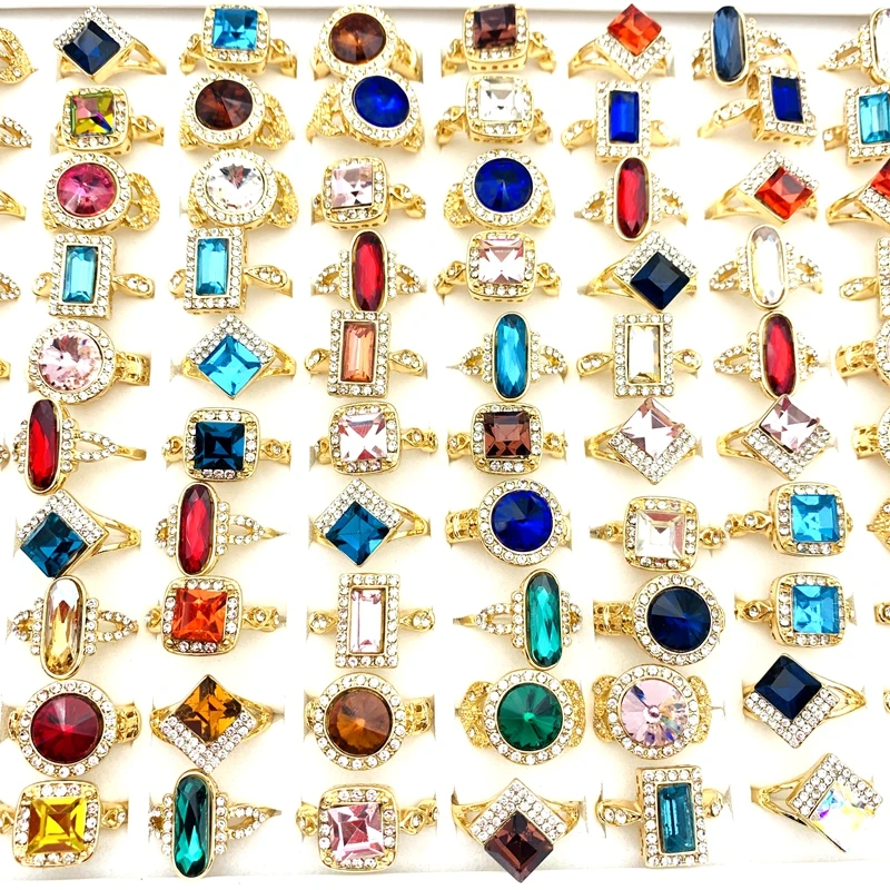 Wholesale 20/30/50/100pcs Women Rings Gold Plated Rhinestone Multicolor Glass Stone Finger Fashion Jewelry Accessories Gifts
Wholesale 20/30/50/100pcs Women Rings Gold Plated Rhinestone Multicolor Glass Stone Finger Fashion Jewelry Accessories Gifts