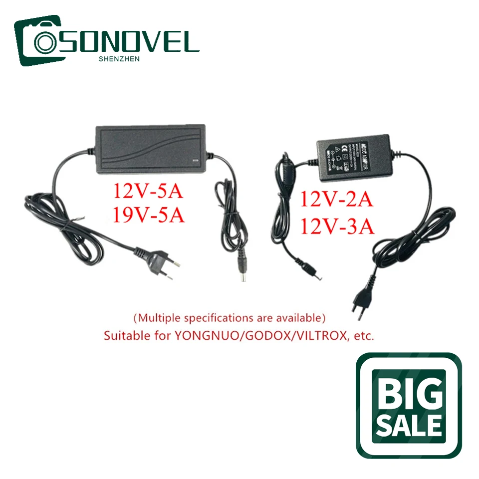 100-240V AC power adapter 3A-12V/5A-12V/5A-19V EU Plug DC 5.5mm x 2.1-2.5mm for Yongnuo Godox Viltrox LED video Lamp
100-240V AC power adapter 3A-12V/5A-12V/5A-19V EU Plug DC 5.5mm x 2.1-2.5mm for Yongnuo Godox Viltrox LED video Lamp