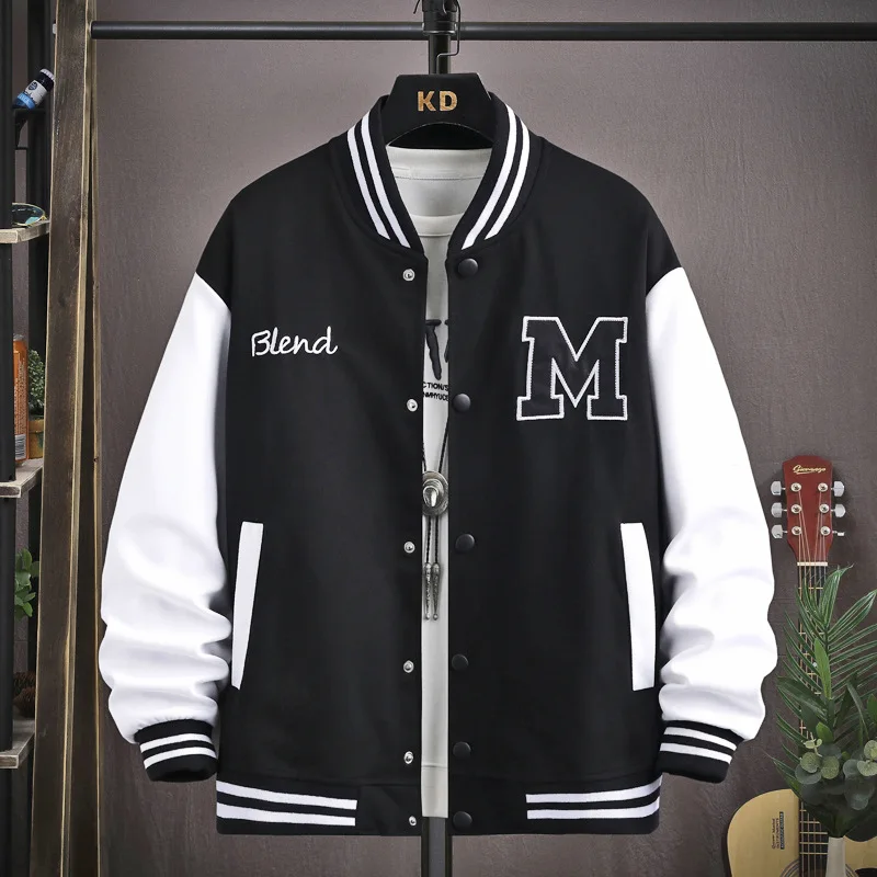 

Men's Jacket 2023 Spring New Letter Rib Sleeve Cotton Top Fashion Splicing Trend Sweater Youth Student School Baseball Jacket