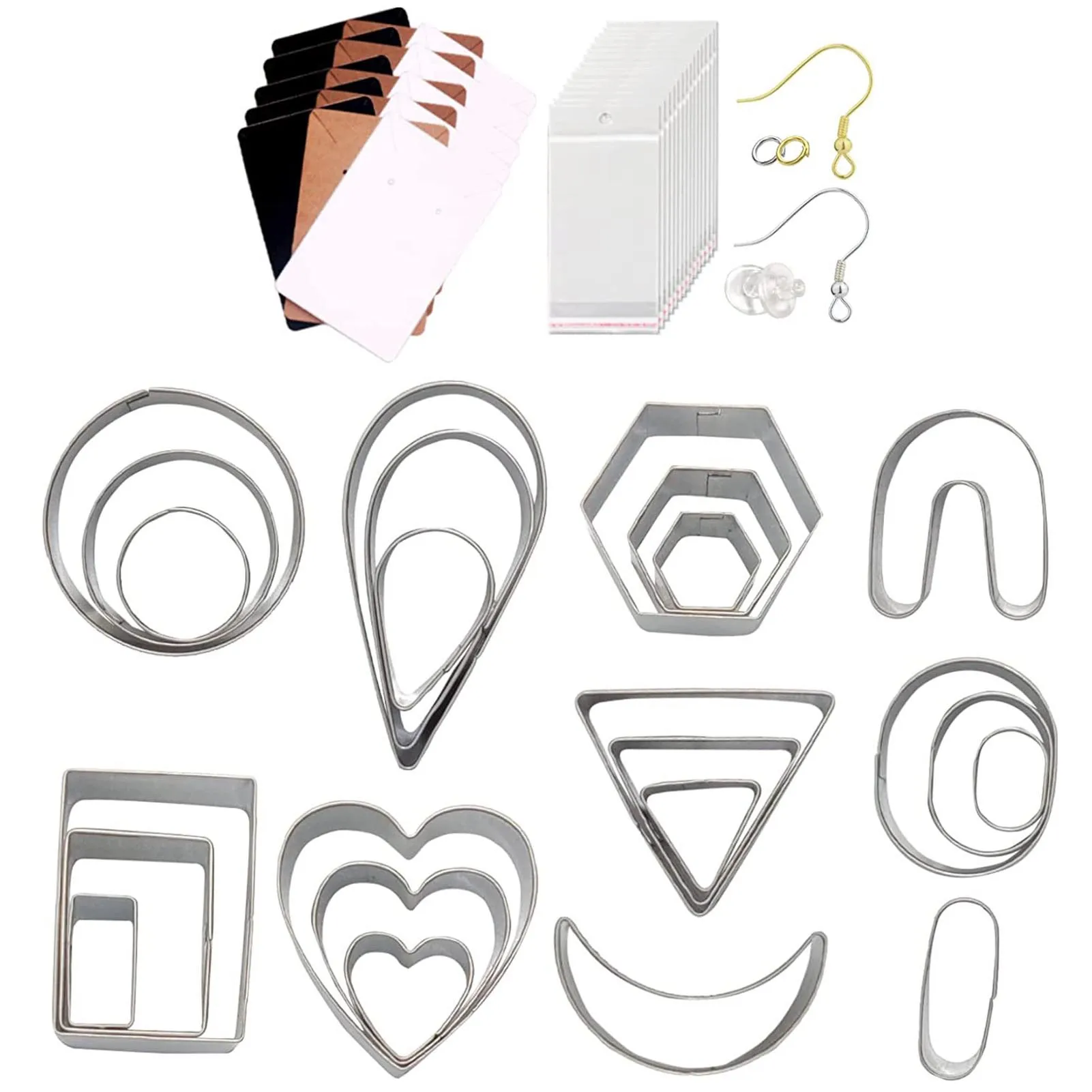 Clay Earring Cutters 24Pcs Clay Cutters Kit 10 Shapes Cookie Cutters Set Mini Geometric Shapes Moon Heart Square Shape Cutters
Clay Earring Cutters 24Pcs Clay Cutters Kit 10 Shapes Cookie Cutters Set Mini Geometric Shapes Moon Heart Square Shape Cutters