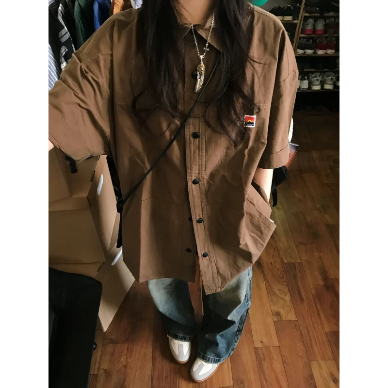 Vintage Short Sleeve Shirt Streetwear Women Oversize Button Up Korean Fashion Chic Cool Blouse Aesthetic Hippie Japanese 
Vintage Short Sleeve Shirt Streetwear Women Oversize Button Up Korean Fashion Chic Cool Blouse Aesthetic Hippie Japanese