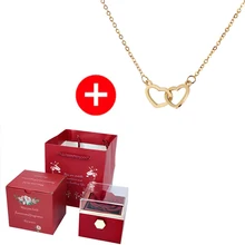 2023 New Valentine Eternal Rose Jewelry Ring Box Rotate Wedding Pendant Necklace Storage Case for Women Girlfriend
