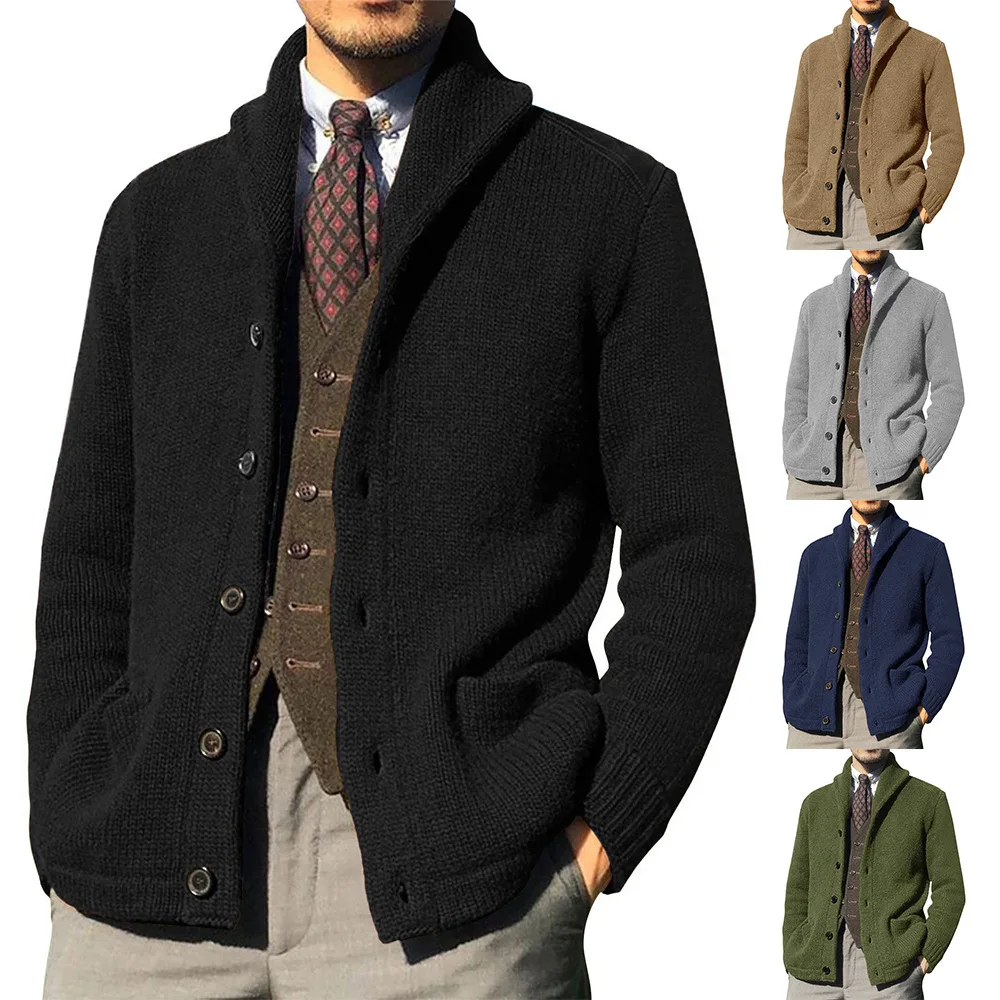 Mens Knitted Sweater Cardigan Single Breasted Button Stand Collar Men Jackets Male British Style Coats with Pockets Winter 2022
Mens Knitted Sweater Cardigan Single Breasted Button Stand Collar Men Jackets Male British Style Coats with Pockets Winter 2022