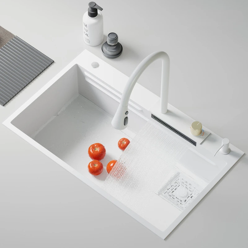 White Flying Rain Waterfall Sink Large Single Sink Handmade Nano Stainless Steel Vegetable Washing Basin Kitchen Sink Household
White Flying Rain Waterfall Sink Large Single Sink Handmade Nano Stainless Steel Vegetable Washing Basin Kitchen Sink Household