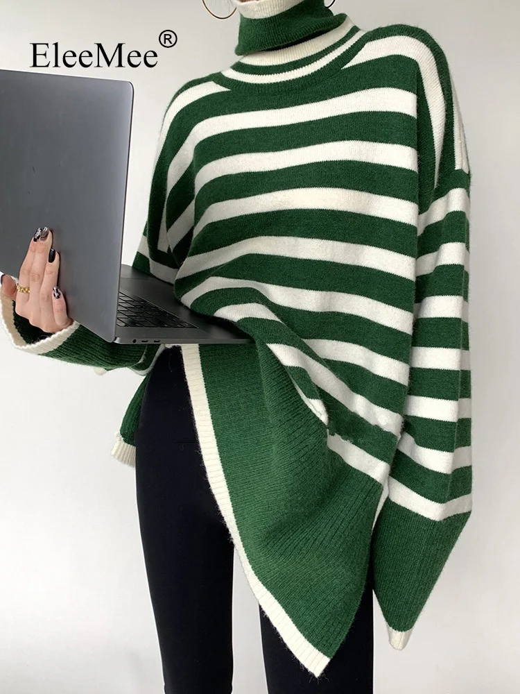 EleeMee 2023 новый вязаный свитер для женщин полосатая Водолазка вязаная одежда Модный женский пуловер Повседневный женский топ свободного размера
EleeMee 2023 новый вязаный свитер для женщин полосатая Водолазка вязаная одежда Модный женский пуловер Повседневный женский топ свободного размера