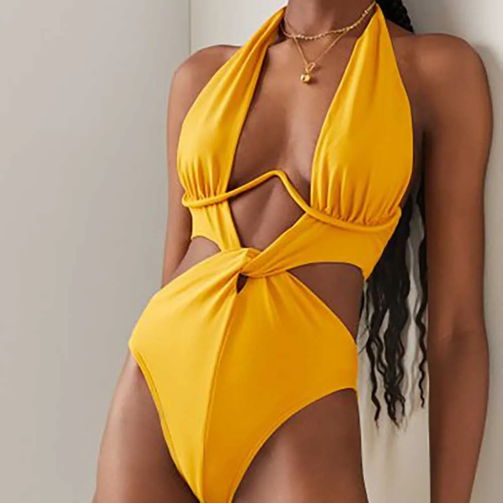 Women's Swimsuit Sexy Solid Color Yellow Bathing Suit Women One Piece Swimsuit Beachwear Backless Body Woman
Women's Swimsuit Sexy Solid Color Yellow Bathing Suit Women One Piece Swimsuit Beachwear Backless Body Woman