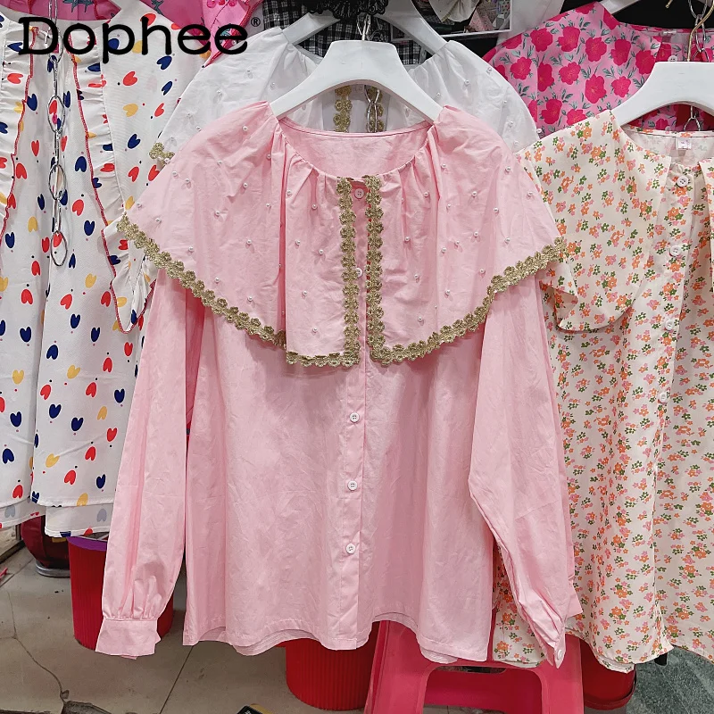 2022 Spring New Korean Cute Doll Collar Long-Sleeved Shirt Women Heavy Industry Beads Sweet Loose Slimming Button Up Blouse Top
2022 Spring New Korean Cute Doll Collar Long-Sleeved Shirt Women Heavy Industry Beads Sweet Loose Slimming Button Up Blouse Top