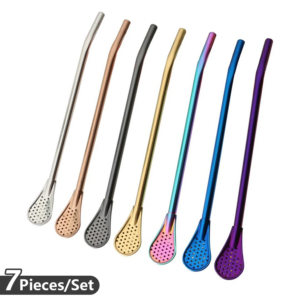 7pc Filter Straw Spoon Eco-Friendly Stainless Steel Drinking Straws Tea Strainer Cocktail Shaker Coffee Bar Filtered Spoons
7pc Filter Straw Spoon Eco-Friendly Stainless Steel Drinking Straws Tea Strainer Cocktail Shaker Coffee Bar Filtered Spoons