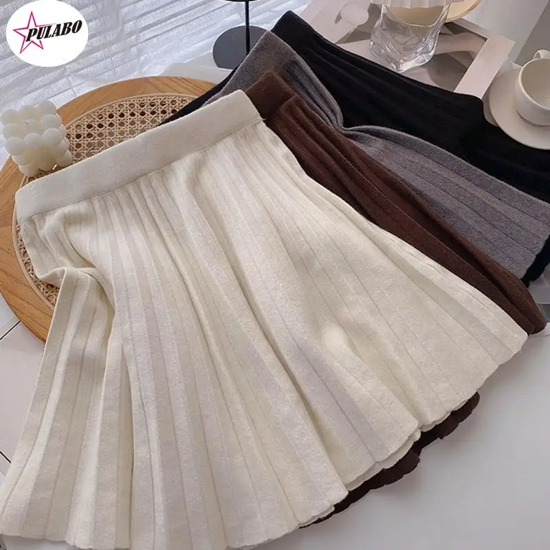 Casual Women Mini Skirt Ladies Winter Slim Korean Elastic High Waist A-Line Solid Knitting Pleated Skirts Preppy Streetwear 
Casual Women Mini Skirt Ladies Winter Slim Korean Elastic High Waist A-Line Solid Knitting Pleated Skirts Preppy Streetwear