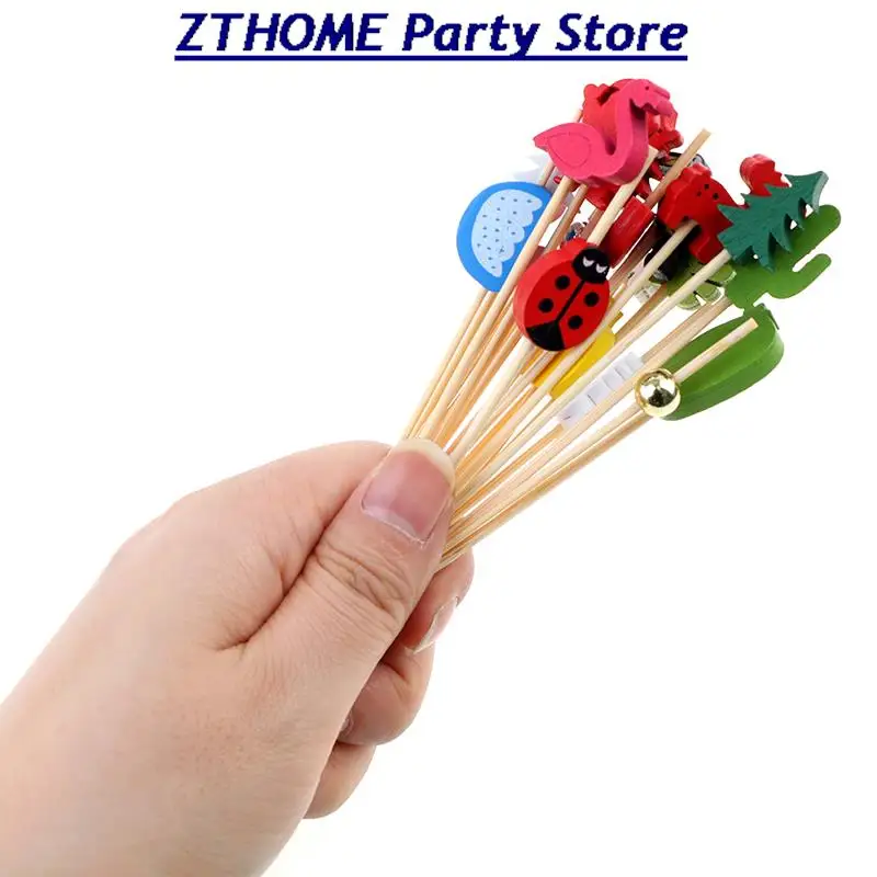 

100pcs 12cm Heart Flower Bamboo Pick Buffet Cupcake Fruit Fork Party Dessert Salad Sticks Cocktail Skewer Wedding Party Supplies