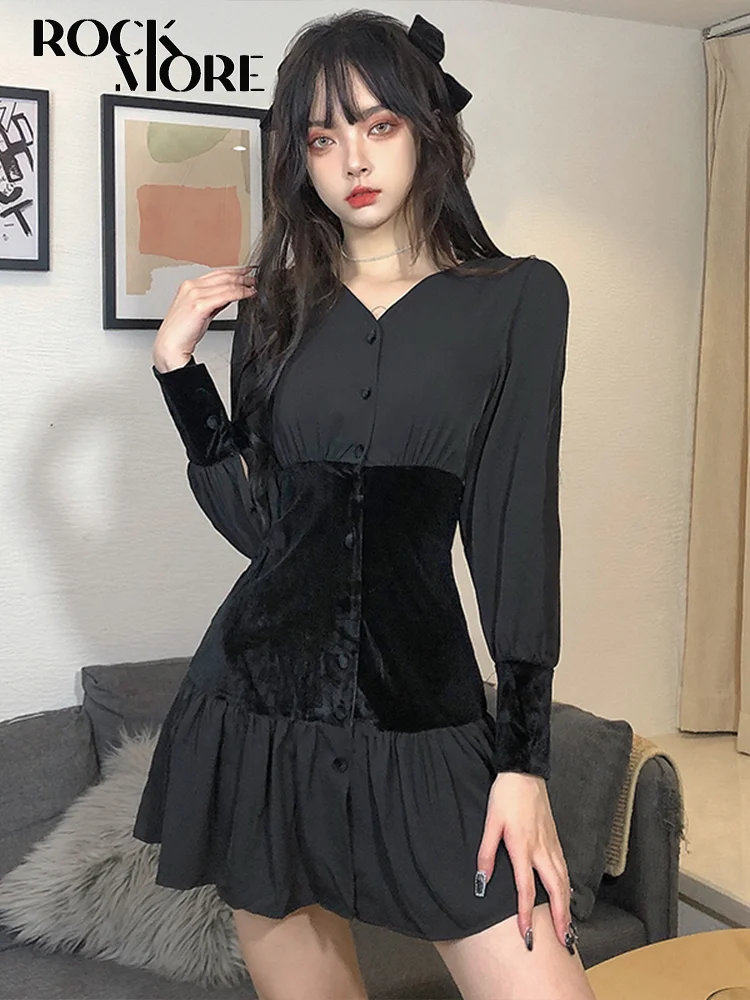 Rockmore Velvet Patchwork Black Dress for Women Long Sleeves Elegant Party Pleated Dress y2k Aesthetics Buttons Dresses Fashion
Rockmore Velvet Patchwork Black Dress for Women Long Sleeves Elegant Party Pleated Dress y2k Aesthetics Buttons Dresses Fashion