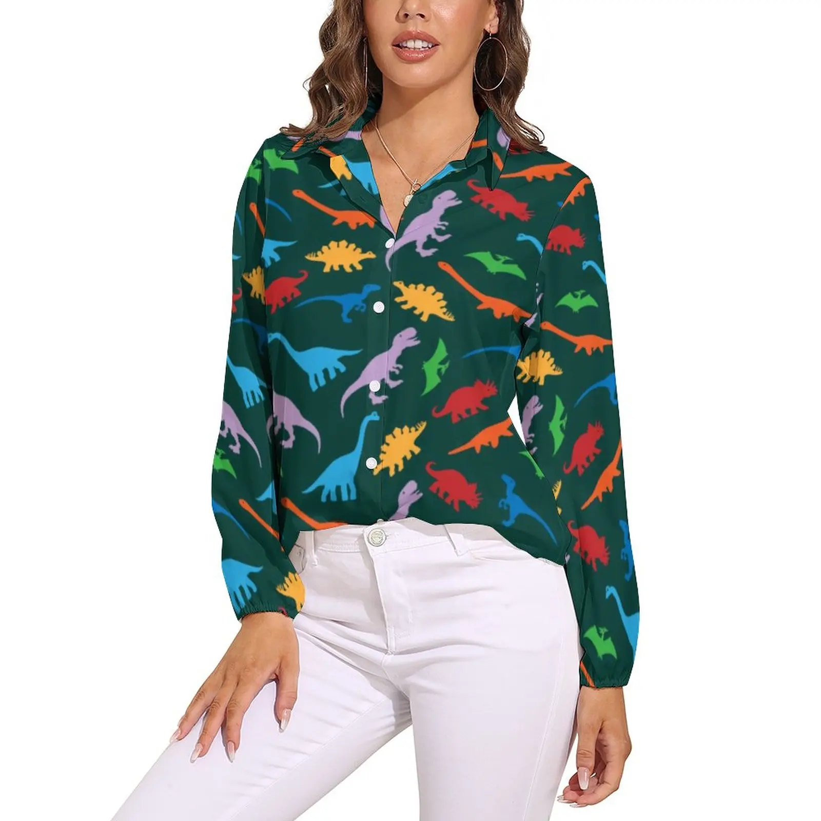 Animal Silhouette Blouse Long Sleeve Dinosaur Print Retro Blouses Female Casual Oversized Shirts Design Tops Birthday Present
Animal Silhouette Blouse Long Sleeve Dinosaur Print Retro Blouses Female Casual Oversized Shirts Design Tops Birthday Present