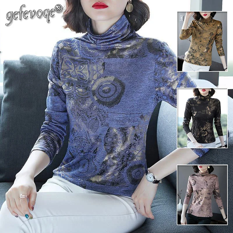Vintage Elegant Fashion Printing Women's T-shirt Spring Autumn 2022 New Long Sleeve Turtleneck Skinny Basic Tops Female Clothing
Vintage Elegant Fashion Printing Women's T-shirt Spring Autumn 2022 New Long Sleeve Turtleneck Skinny Basic Tops Female Clothing