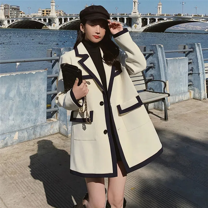 French Fashion Women Contrast Color Suit Jacket Spring Autumn 2022 New Long-sleeved Loose Blazer Single Breast Casual Long Coats
French Fashion Women Contrast Color Suit Jacket Spring Autumn 2022 New Long-sleeved Loose Blazer Single Breast Casual Long Coats