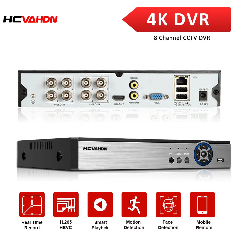 H.265 4K 8MP AHD DVR XMEYE NVR 8-канальная система видеонаблюдения 6 в 1 TVI CVI Гибридный рекордер