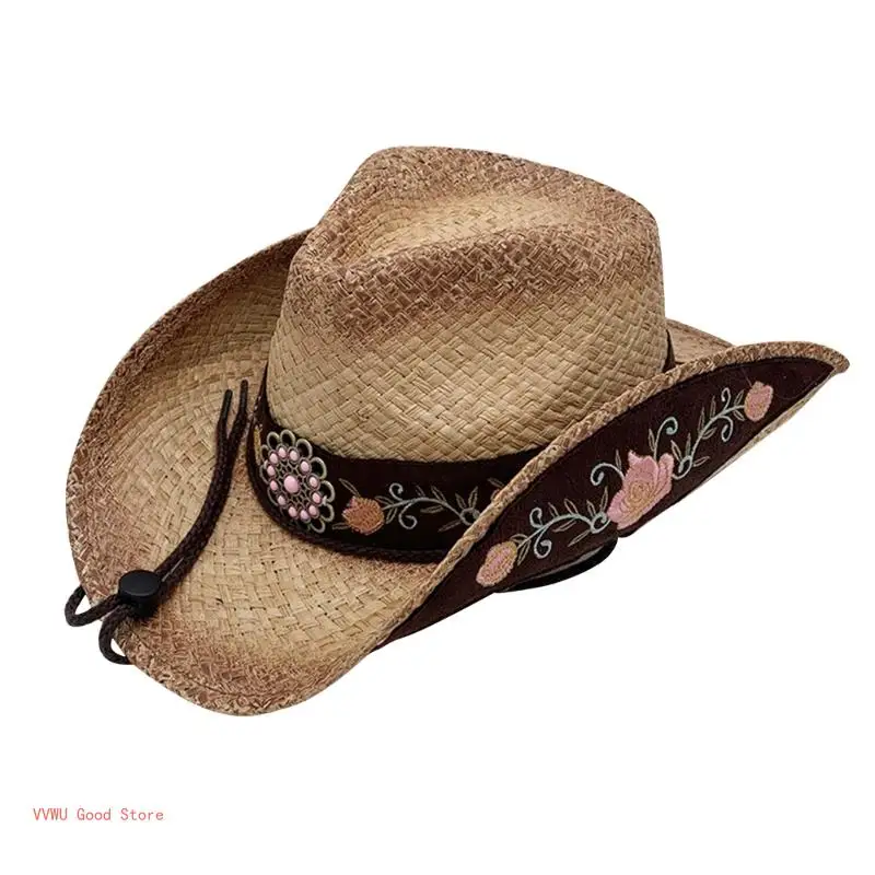 

Модная ковбойская шляпа для взрослых и подростков, летняя повседневная пляжная соломенная плетеная солнцезащитная шляпа