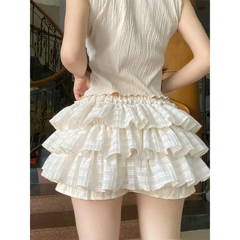 

MEXZT Sweet Mini Skirts Women Cute High Waist Ruffles Ball Gown Y2K Student Preppy Lolita Kawaii Summer Slim A Line Skirt New