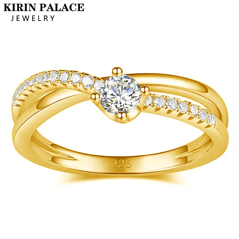 

Женское кольцо с муассанитом Kirin Palace, кольцо из 100% натурального желтого золота с круглым вырезом, серебро 925 пробы, Свадебный кластер, свадебное обещание