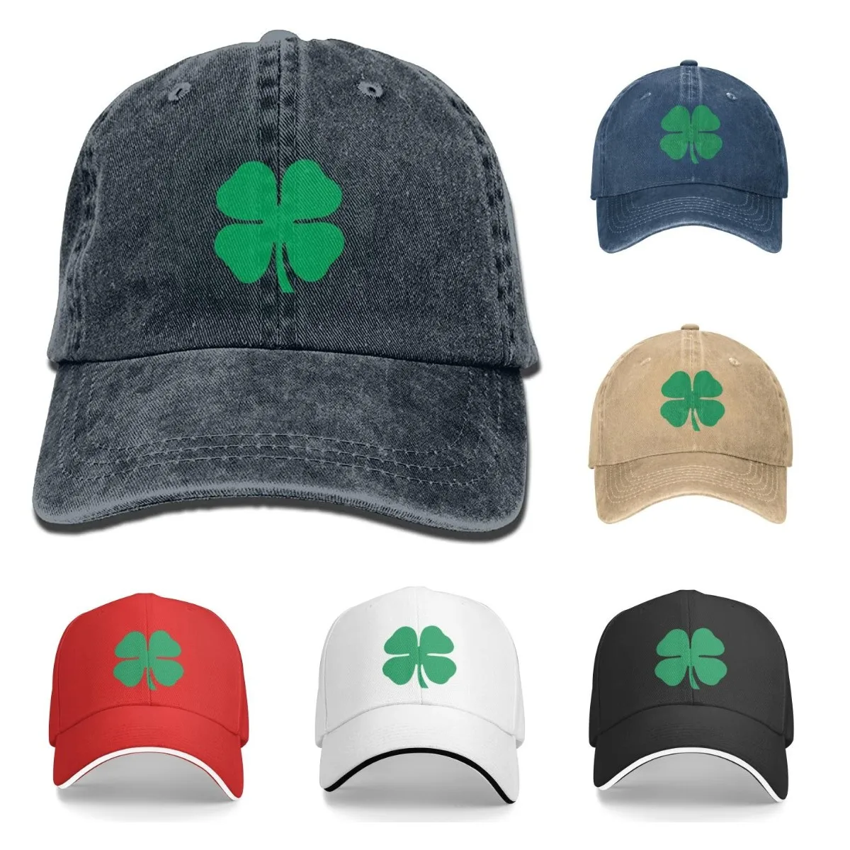 Lucky 4-Leaf Clover Unisex Denim Baseball Cap Adjustable Snapback Hats | Caps