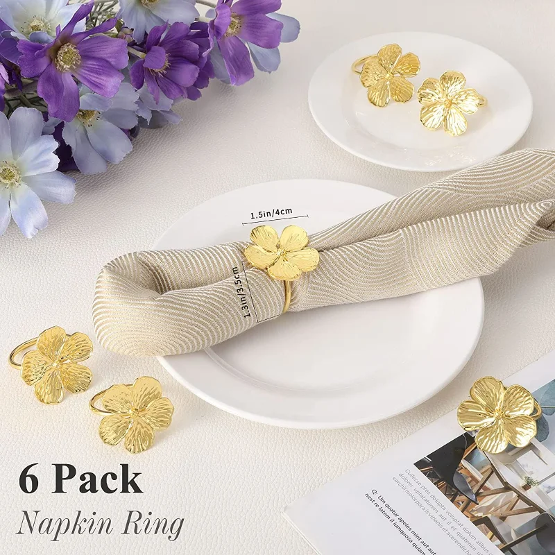 

6PCS New Colored White Flower Napkin Ring White Oil Flower Plant Napkin Ring Buckle Five petal Plum Blossom Napkin Ring