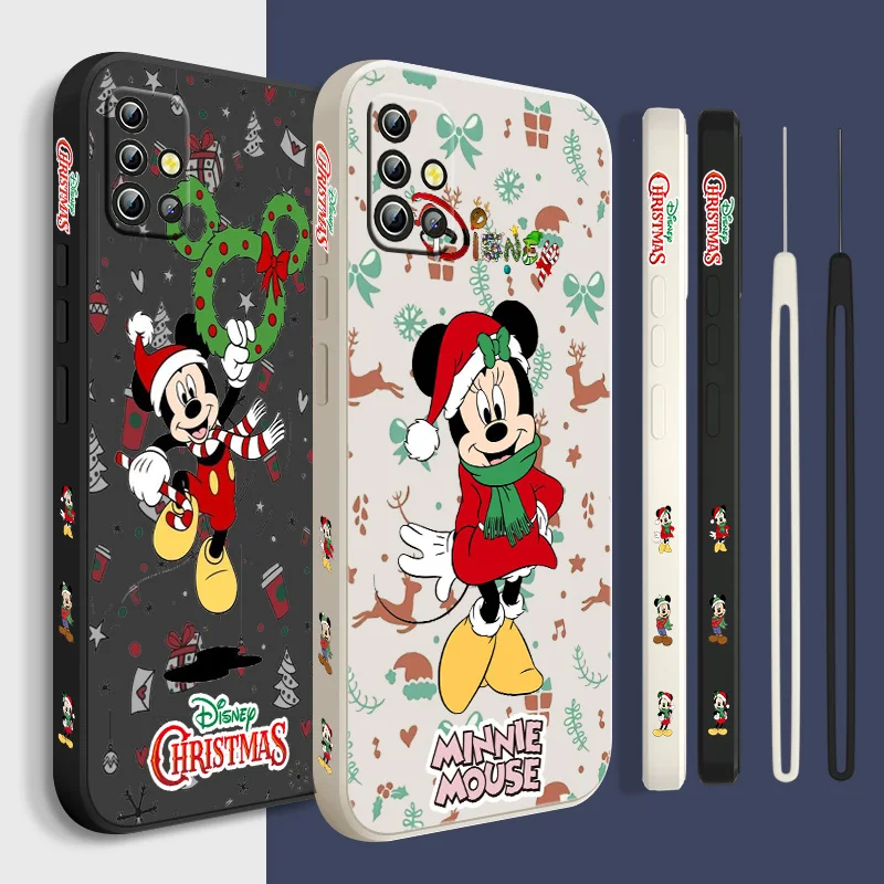 

Disney Christmas Mickey Mouse Phone Case For Samsung A22 A30S A30 A31 A32 A33 A42 A50 A51 A52 A53 A71 A72 A73 Liquid Left Rope